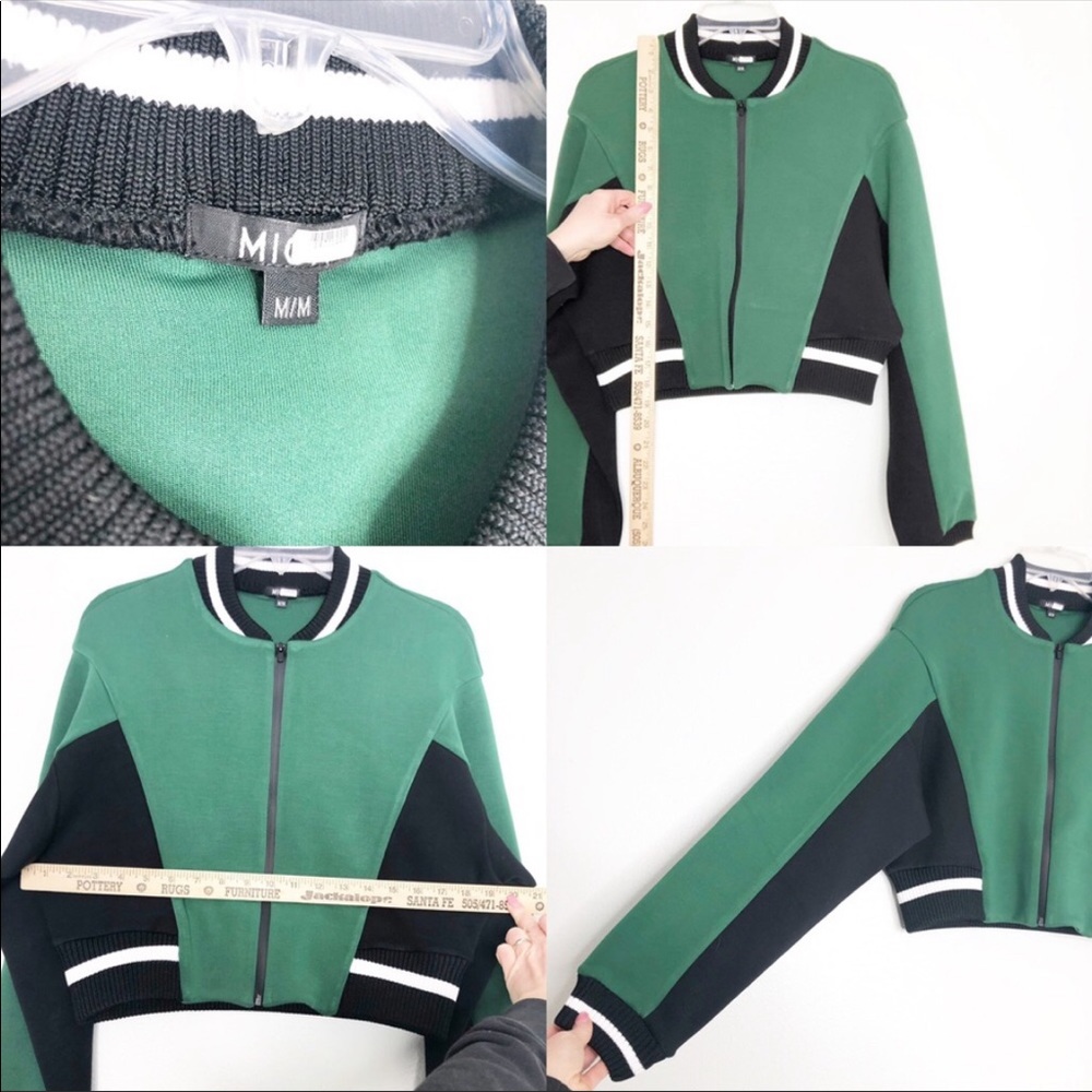 MICHI Carve Jacket Cropped Scuba Ribbed Track Colorblock Stripe Pine Green Black - Picture 14 of 15
